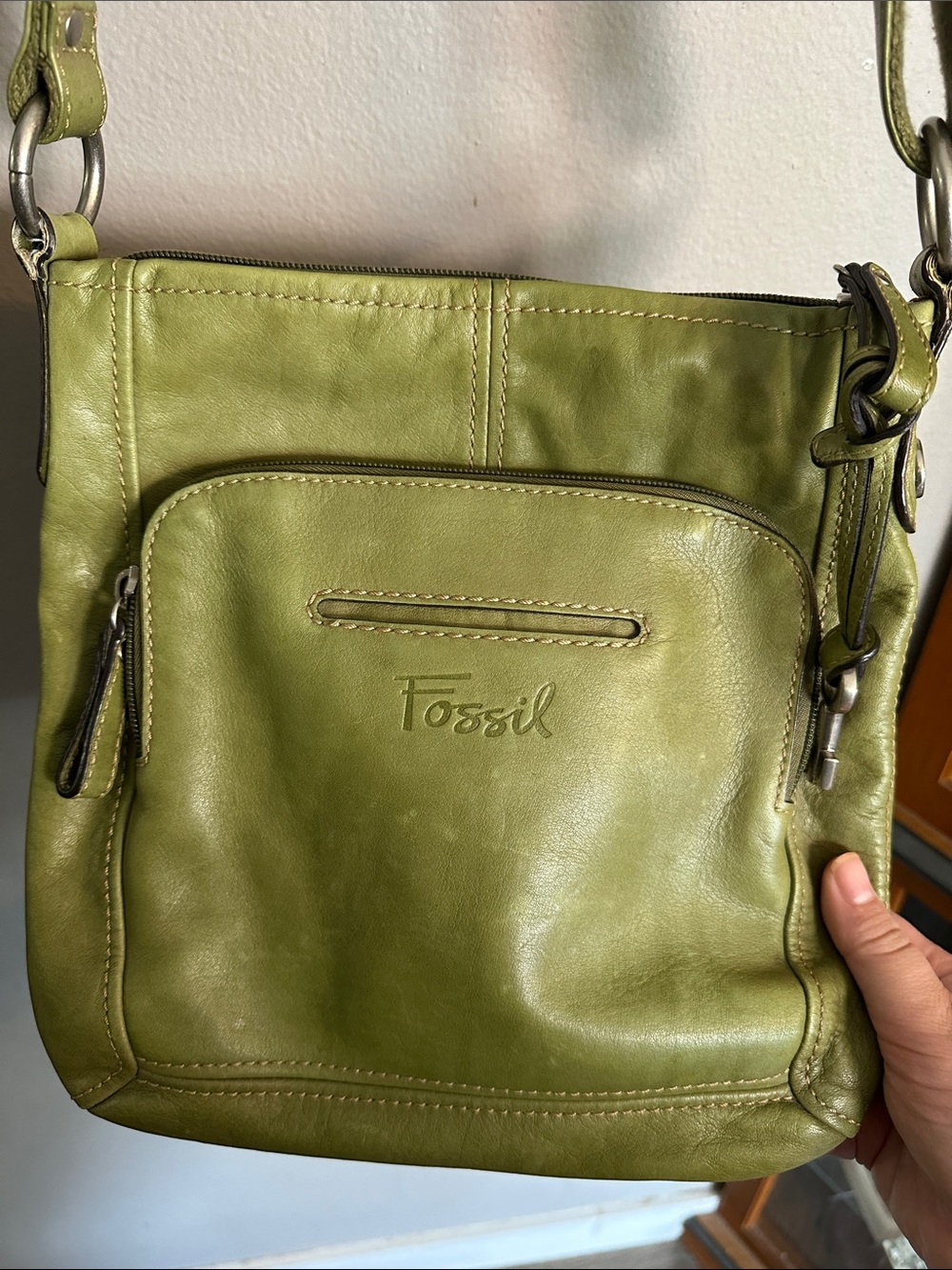 Fossil Olive Green Leather Crossbody Purse